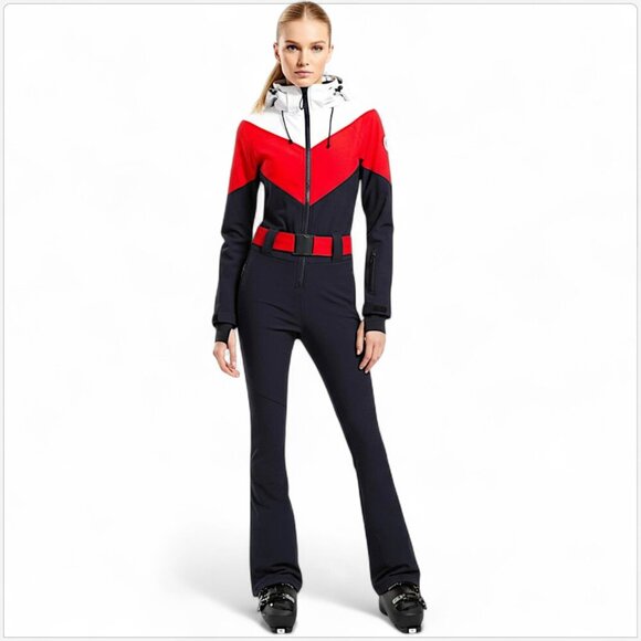 GSOU Snow Navy Retro One Piece Ski Suit with Hood Winter Warm NWT New S - Picture 1 of 7